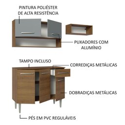 Armário de Cozinha Compacta 165cm Rustic/Cinza Emilly Madesa 08 - 5