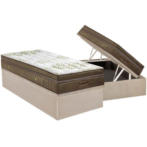 Cama Box Baú Solteiro: Colchão Molas Ortobom SuperPocket Gold Visco UltraGel Pilow Touch + Base