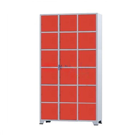 Armário Roupeiro de Aço 18 Portas para Vestiário Academia Locker Vermelho com Chave
