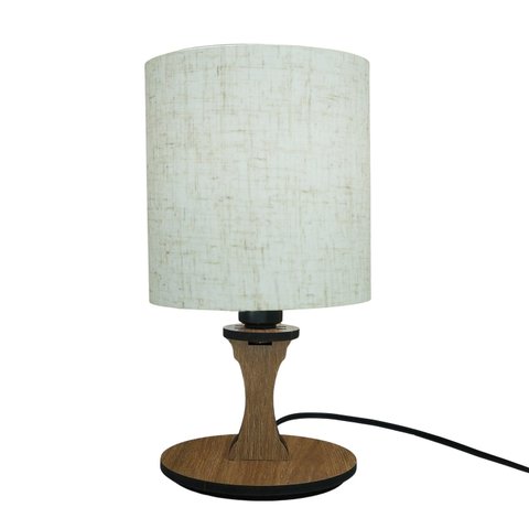 Abajur de Mesa Base Marrom e Cúpula Tecido Linho Bege Bivolt