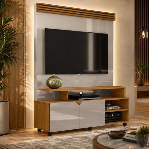 Home para TV até 60" 2 Portas Berlim Off White Prolizado Tauri Ripado Lukaliam