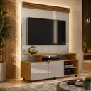 Ver imagem 1 de Home para TV até 60" 2 Portas Berlim Off White Prolizado Tauri Ripado Lukaliam