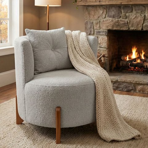 Poltrona Decorativa Orgânica Curva Luna Boucle Cinza Claro - Montanaris Decor