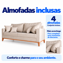 Ver imagem 4 de Sofá Living Beny 3 Lugares 180cm Linho Base Madeira - Bege
