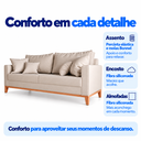 Ver imagem 5 de Sofá Living Beny 3 Lugares 180cm Linho Base Madeira - Bege