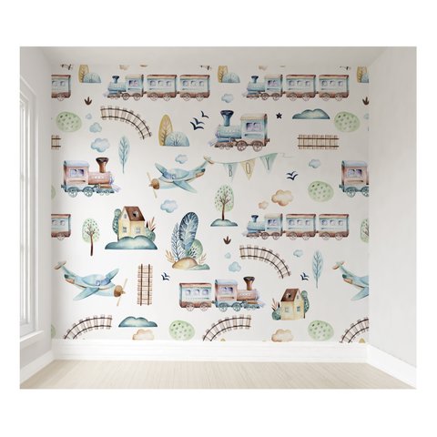 Papel de parede trenzinho para quarto de bebê infantil M² PP39
