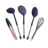 Kit Utensílios Cozinha Silicone Cabo Rosé Gold Premiun - 8 peças - Azul escuro - 1