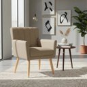 Ver imagem 1 de Poltrona Decorativa Elegante Cecília Escritório Sala de Estar Recepção Pés Palito Linho Marrom