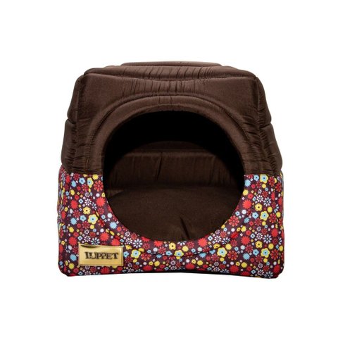 Cama Iglu e Toca para Cachorro Luppet Luxo Marrom Floral - G