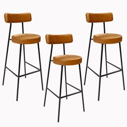 Kit 03 Banquetas Altas Bar Sala De Jantar Estrutura Em Aço Milão F01 Couríssimo Whisky - Lyam - 1