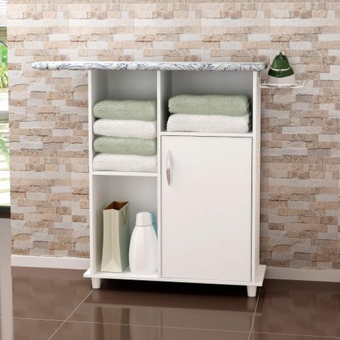 Armário Multiuso para Lavanderia com Tábua de Passar e Suporte para Ferro Branco - Notável Móveis