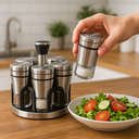 Ver imagem 3 de Porta Temperos Giratório Inox com 6 Potes de Vidro com Visor Design Sofisticado Premium
