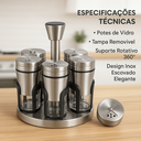 Ver imagem 4 de Porta Temperos Giratório Inox com 6 Potes de Vidro com Visor Design Sofisticado Premium