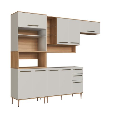 Armario de Cozinha Modulada 4 Peças com Nicho Decorativo 280cm Isabelle Delmarco