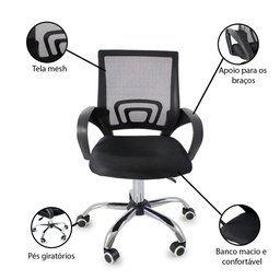 Kit 15 Cadeiras de Escritório Begonia Tela Mesh Ergonômico - Preto - 3