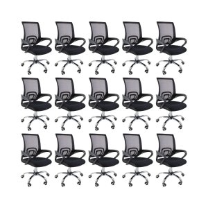 Kit 15 Cadeiras de Escritório Begonia Tela Mesh Ergonômico - Preto
