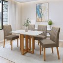 Ver imagem 1 de Conjunto Sala de Jantar 4 Lugares Retangular Tampo MDF Mesa com Cadeiras Pés Madeira Jade