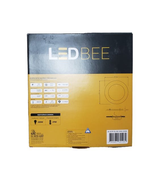 Paflon LED Painel 24W Redondo de Embutir Branco LedBEE - 5