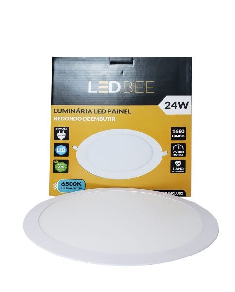 Paflon LED Painel 24W Redondo de Embutir Branco LedBEE