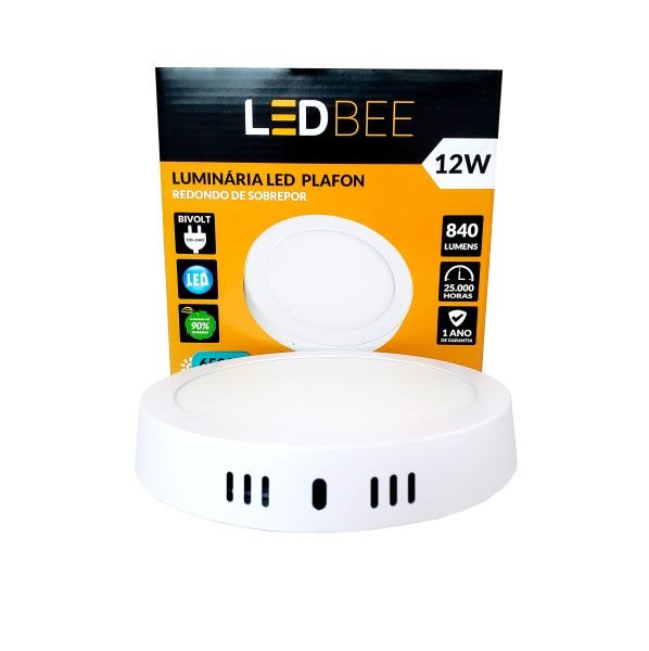 Paflon LED Sobrepor 12W Branco Redondo LedBEE - 1