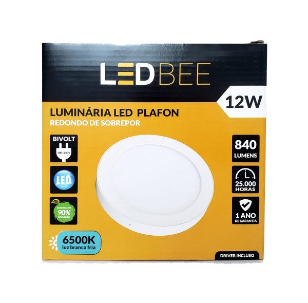 Paflon LED Sobrepor 12W Branco Redondo LedBEE - 4