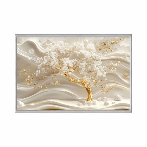 Quadro Decorativo - Arvore Abstrata Dourada Art055 - Tela Canvas - 60x40cm