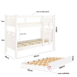 Beliche c/ Cama Auxiliar Jaspe Fênix Treliche MDF Cor:Branco - 3
