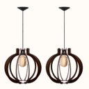 Ver imagem 1 de Kit 2 Luminárias Lustre Pendente Vazado Aletado Madeira Soq E27 44cm X 40cm Cor:cafe