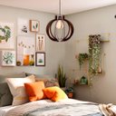 Ver imagem 3 de Kit 2 Luminárias Lustre Pendente Vazado Aletado Madeira Soq E27 44cm X 40cm Cor:cafe