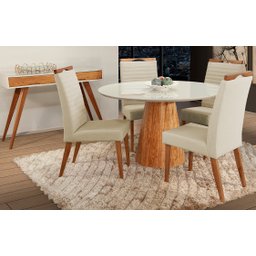 Mesa de jantar + 4 Cadeiras Itália tampo Redondo 120 cm Bege - 1