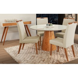 Mesa de jantar + 4 Cadeiras Itália tampo Redondo 120 cm Bege