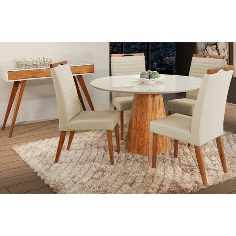 Mesa de jantar + 4 Cadeiras Itália tampo Redondo 120 cm Bege