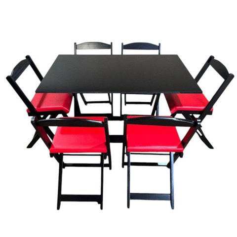 Conjunto de Mesa Bar 120x70 com 6 Cadeiras Dobrável Estofado Vermelho