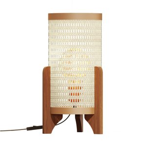 Abajur de Mesa de Cabeceira Rattan Pé em Madeira Decor Sala