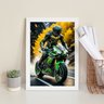 Quadro Decorativo Moto Esportiva- Motociclista 24x18cm - com Vidro:madeira Branca - 2