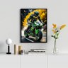 Quadro Decorativo Moto Esportiva- Motociclista 24x18cm - com Vidro:madeira Branca - 1