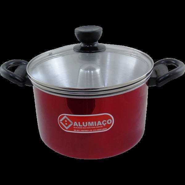 Conjunto Banho Maria Vermelho Tampa de Vidro - ALUMI-AÇO - 1