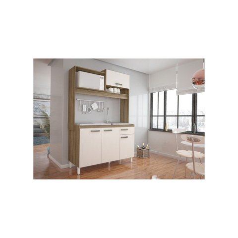 Cozinha Compacta P/Pia Yasmim Móveis Sul Amendoa Off White
