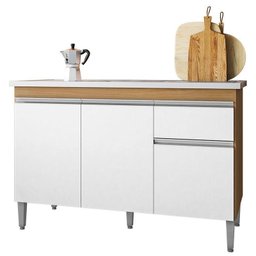 Balcão de Pia Tatiane 120cm Amêndoa Branco - Ajl - 1