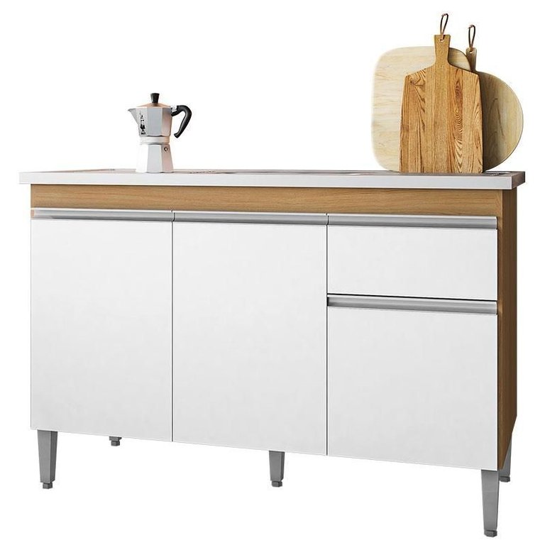 Balcão de Pia Tatiane 120cm Amêndoa Branco - Ajl