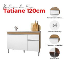 Balcão de Pia Tatiane 120cm Amêndoa Branco - Ajl - 4