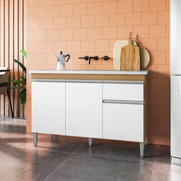 Balcão de Pia Tatiane 120cm Amêndoa Branco - Ajl - 5