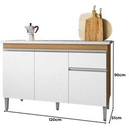 Balcão de Pia Tatiane 120cm Amêndoa Branco - Ajl - 2