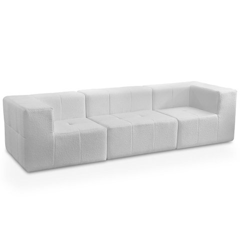 Sofá 3 Lugares para Sala Living Modular 264cm Lancaster F04 Bouclê Branco - Lyam Decor