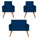 Ver imagem 1 de Kit 2 Poltronas e Namoradeira Nina Suede Azul Marinho