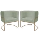 Ver imagem 1 de Kit 02 Poltronas Decorativas Betina Base Aço Ouro Fosco Bouclé Verde Claro - Nexta Casa