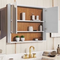 Kit Armário De Banheiro Inferior E Aéreo Branco/Nature - 6