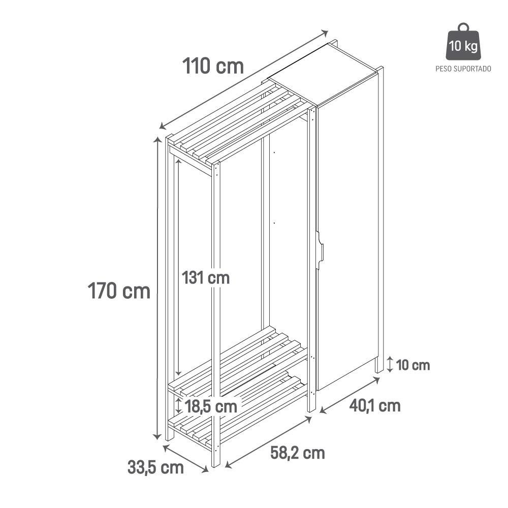 Estante Armário Livreiro Expositor para Roupas Livros Arara C Cabideiro e Prateleira em Madeira - 5