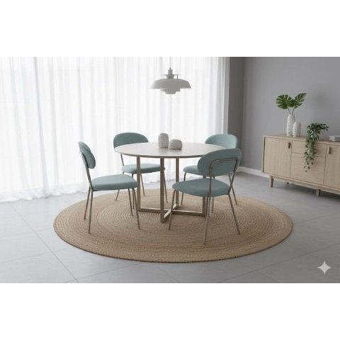 Jogo Mesa de Jantar com 4 Cadeiras Azul Tecido Boucle