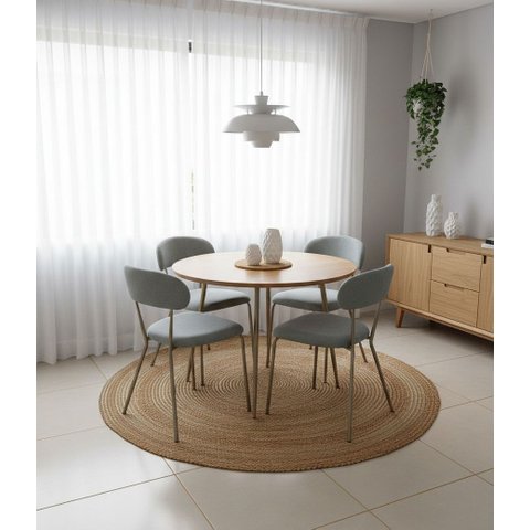 Jogo Mesa de Jantar com 4 Cadeiras Azul Tecido Boucle